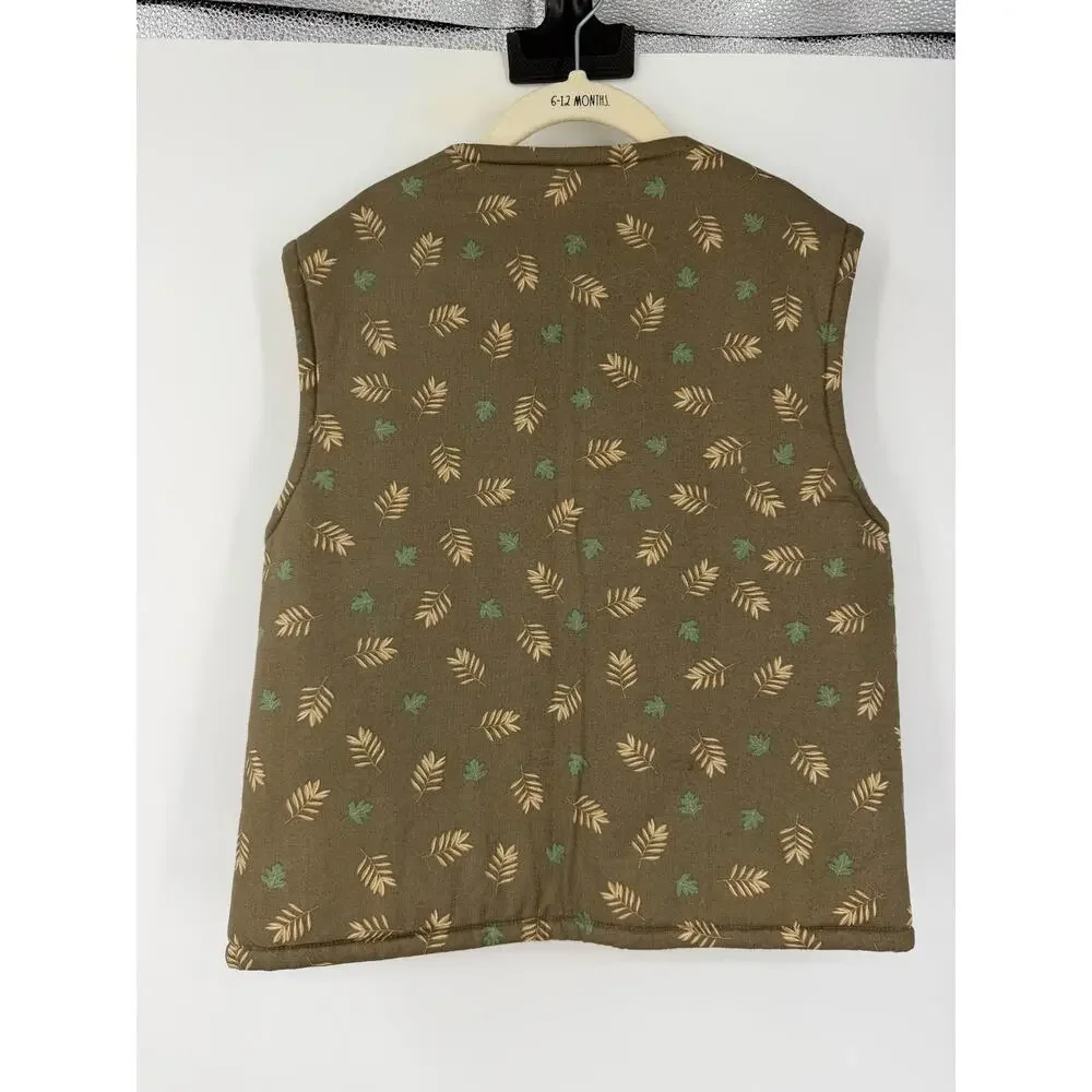 Kids 100% Linen Quilted Vest Size 6-7 Reversible Fall Pumpkin Patch Hand Made